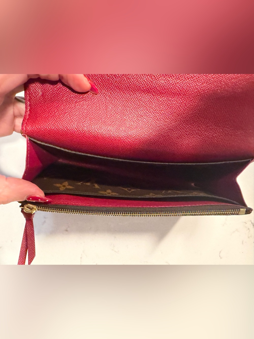 Louis Vuitton Monogram Canvas Brown with Red Snap Continental-Style Wallet - Picture 5 of 11
